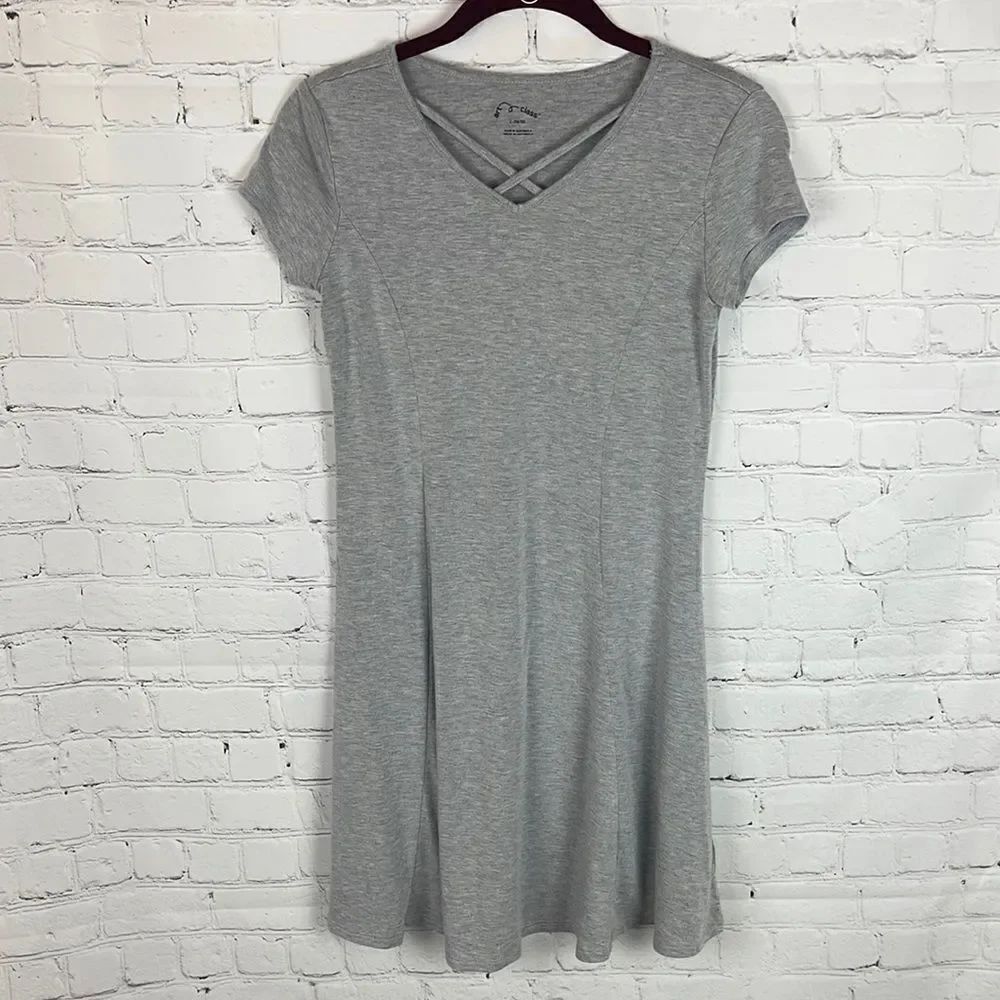 Art Class Gray Short Sleeve Dress w/ Criss-Cross Neckline Girls Large (10/12)